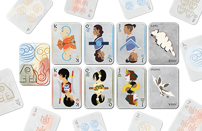 illustrated playing cards with characters from avatar the last airbender show