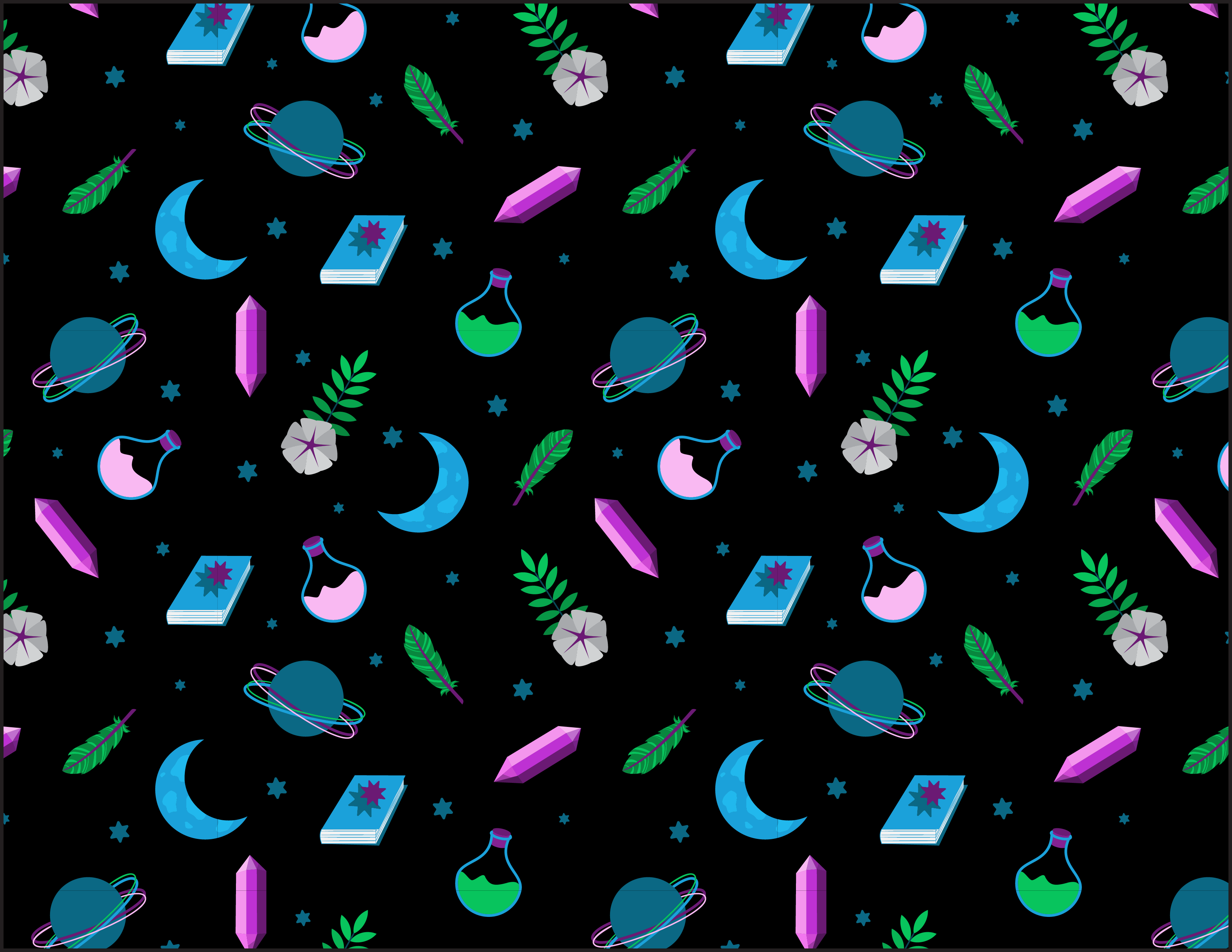 repeating pattern of witchy icons