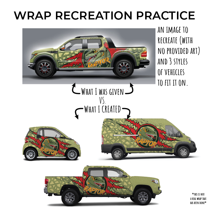 recreation of a car wrap design with a jurassic park theme