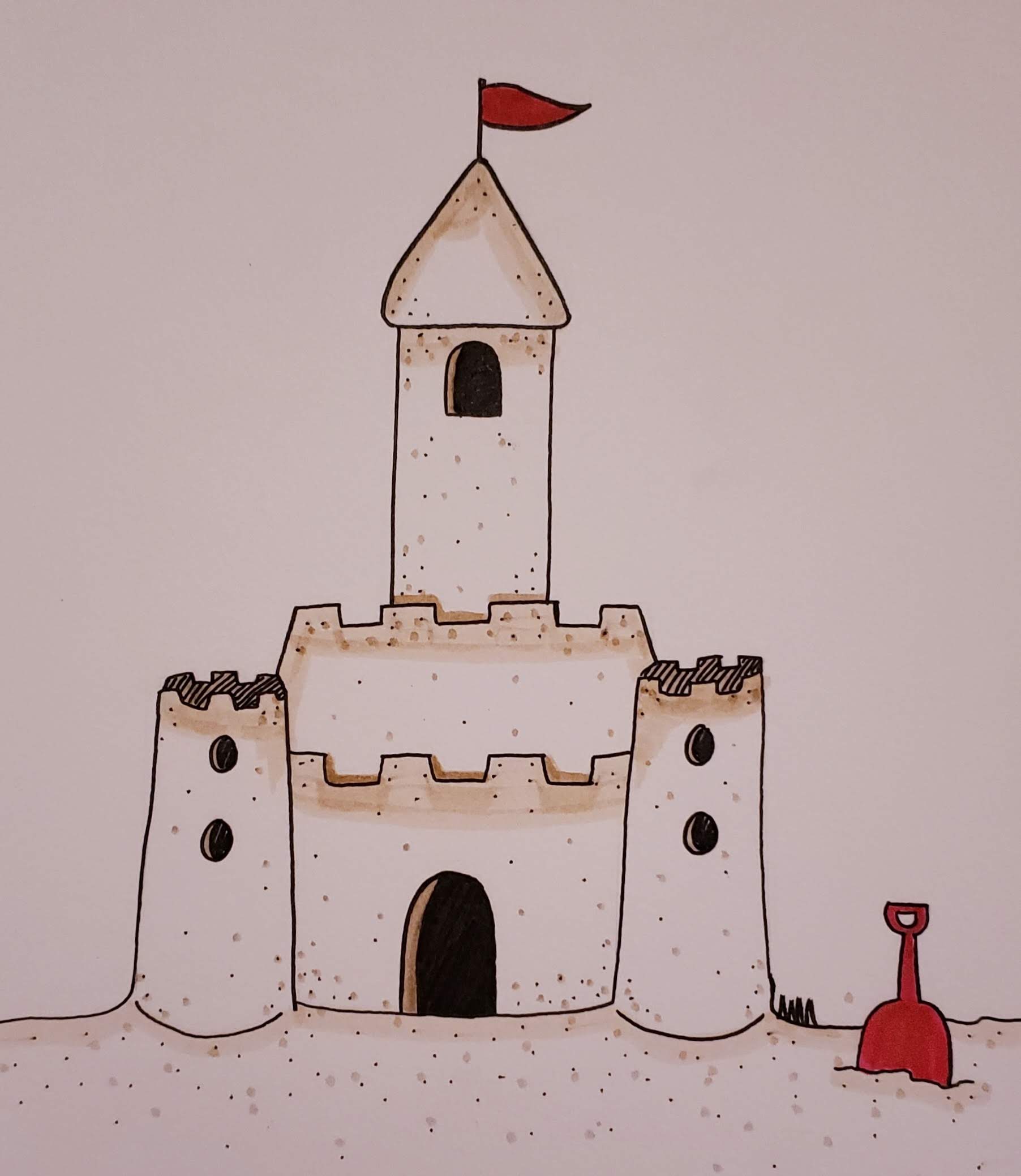 ink drawing of a sand castle