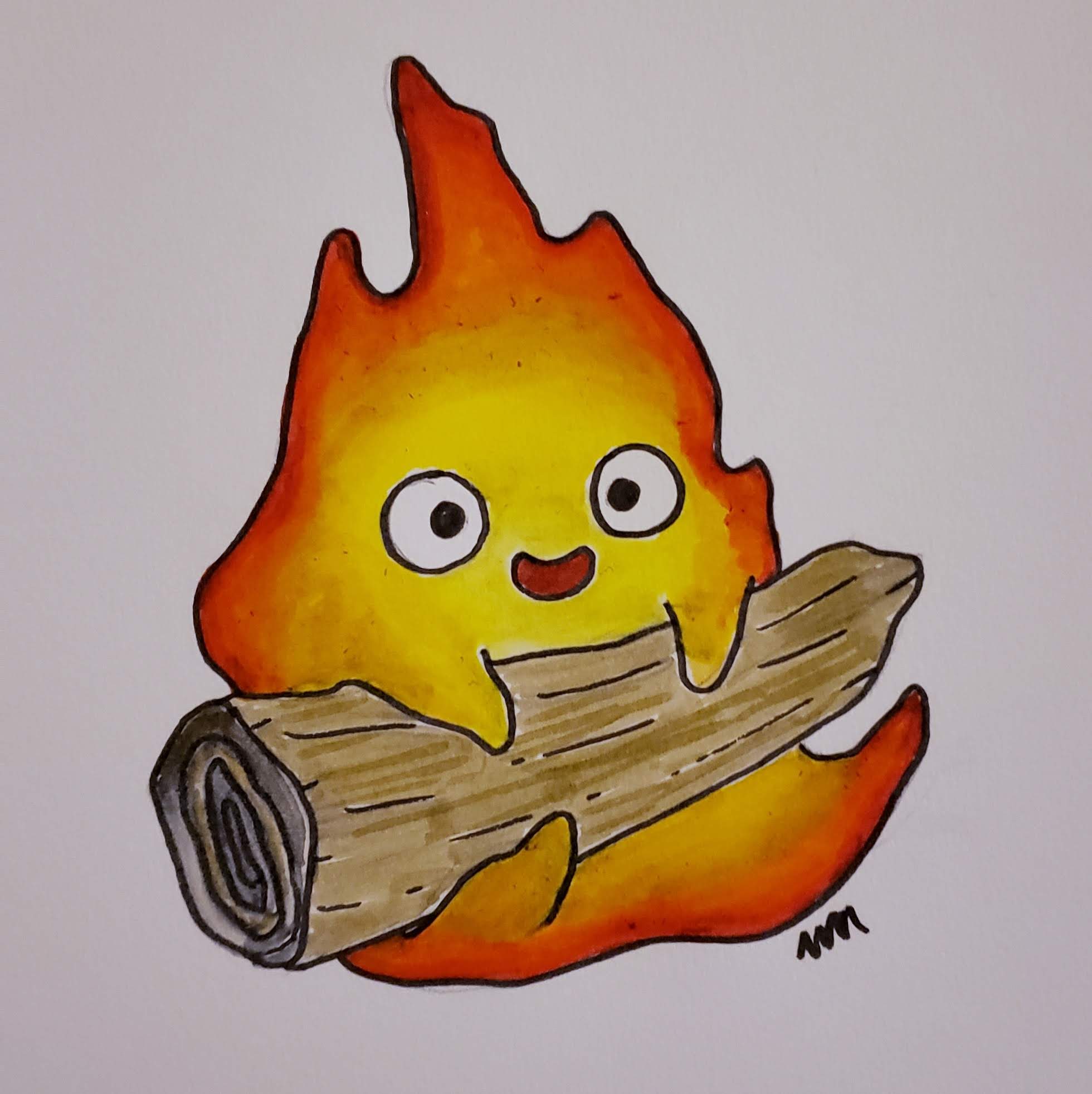 ink drawing of a calcifer the flame from Howl's moving castle